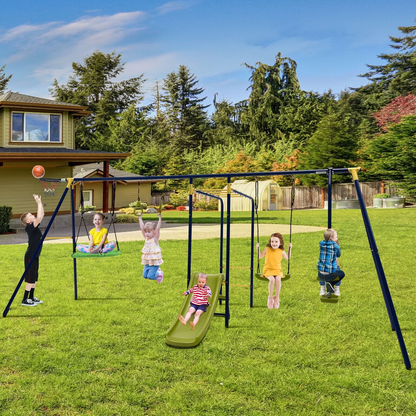 Set de columpios al aire libre en forma de A 7 en 1 para niños
