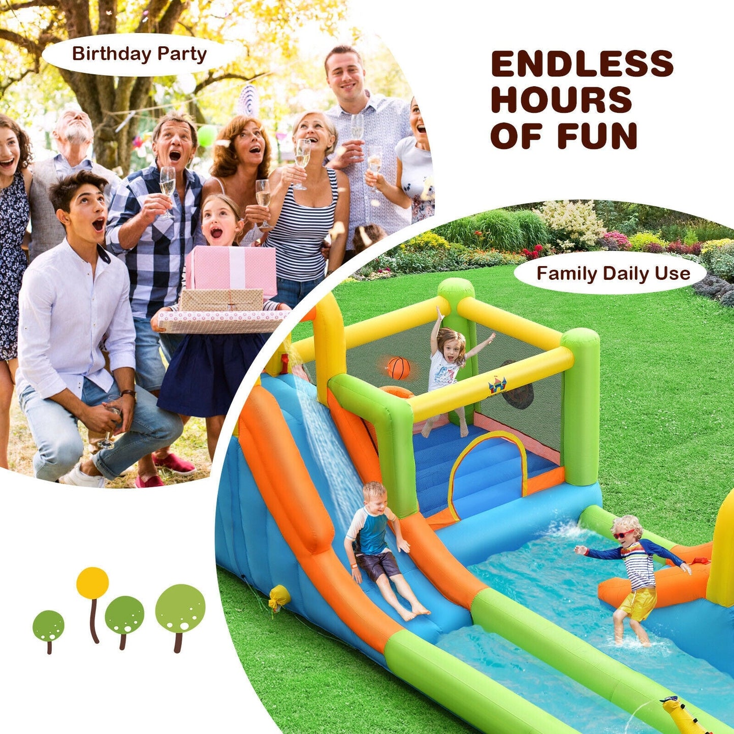 8-in-1 Inflatable Water Slide Bounce House with Splash Pool