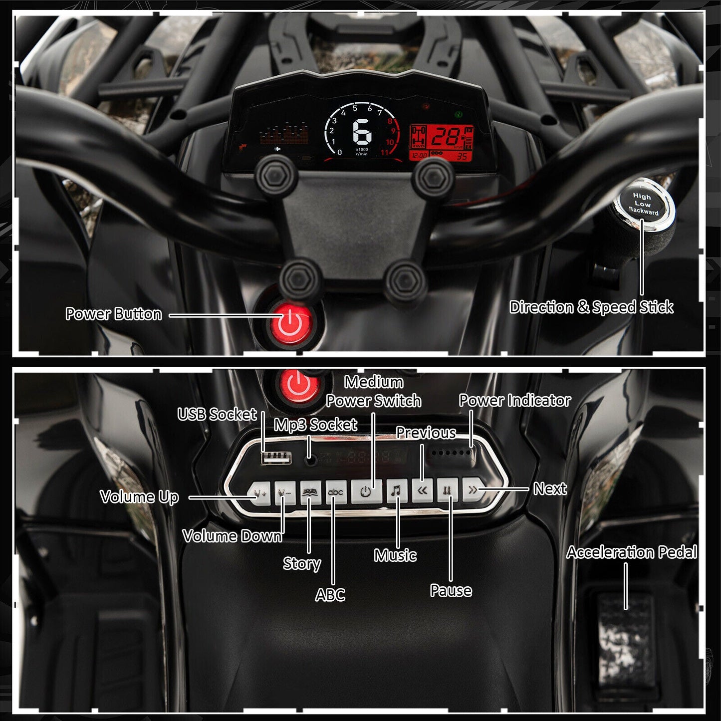 12V Kids Ride On ATV 4 Wheeler with MP3 and Headlights - Black