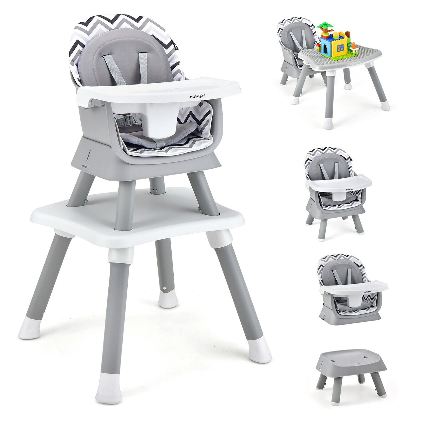 Chaise haute convertible 6-en-1 pour bébé - Gris et blanc