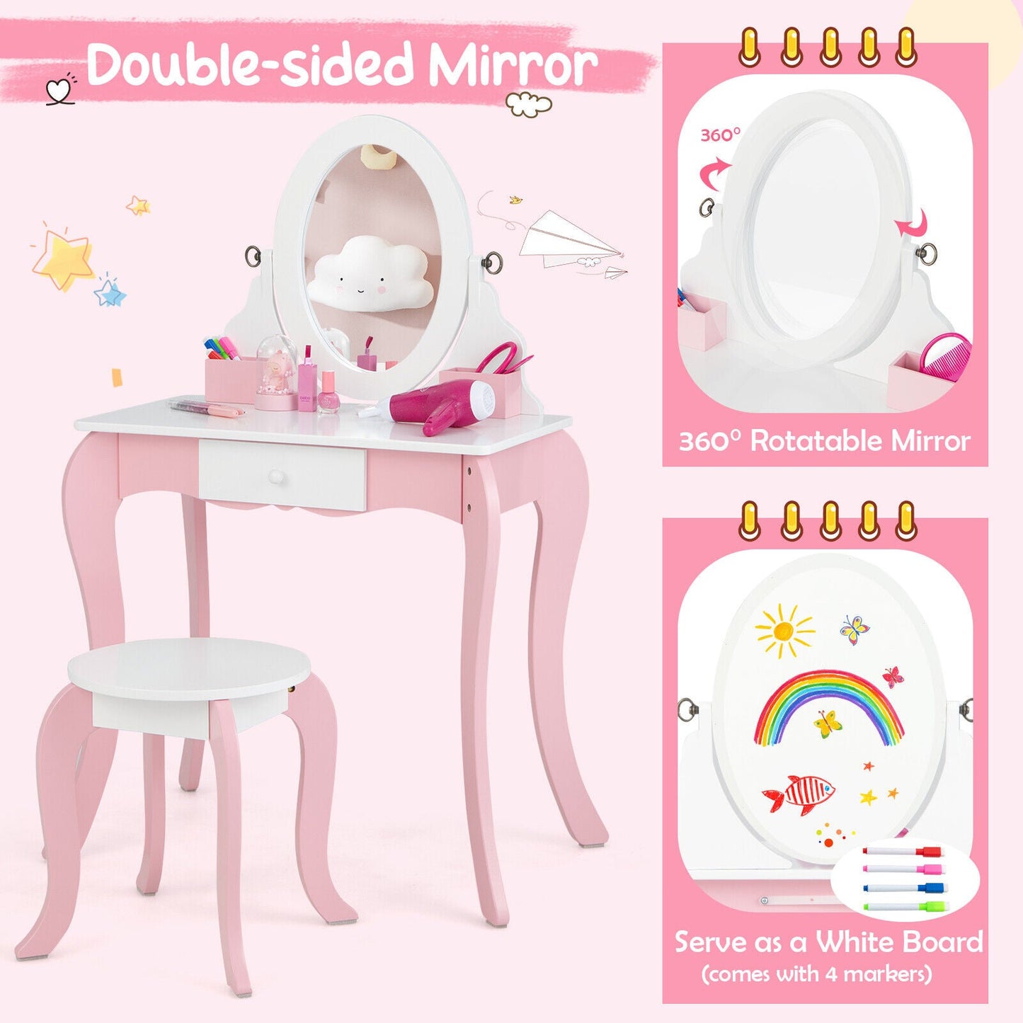 Ensemble de coiffeuse pour enfants Gbruno avec miroir rotatif à 360°