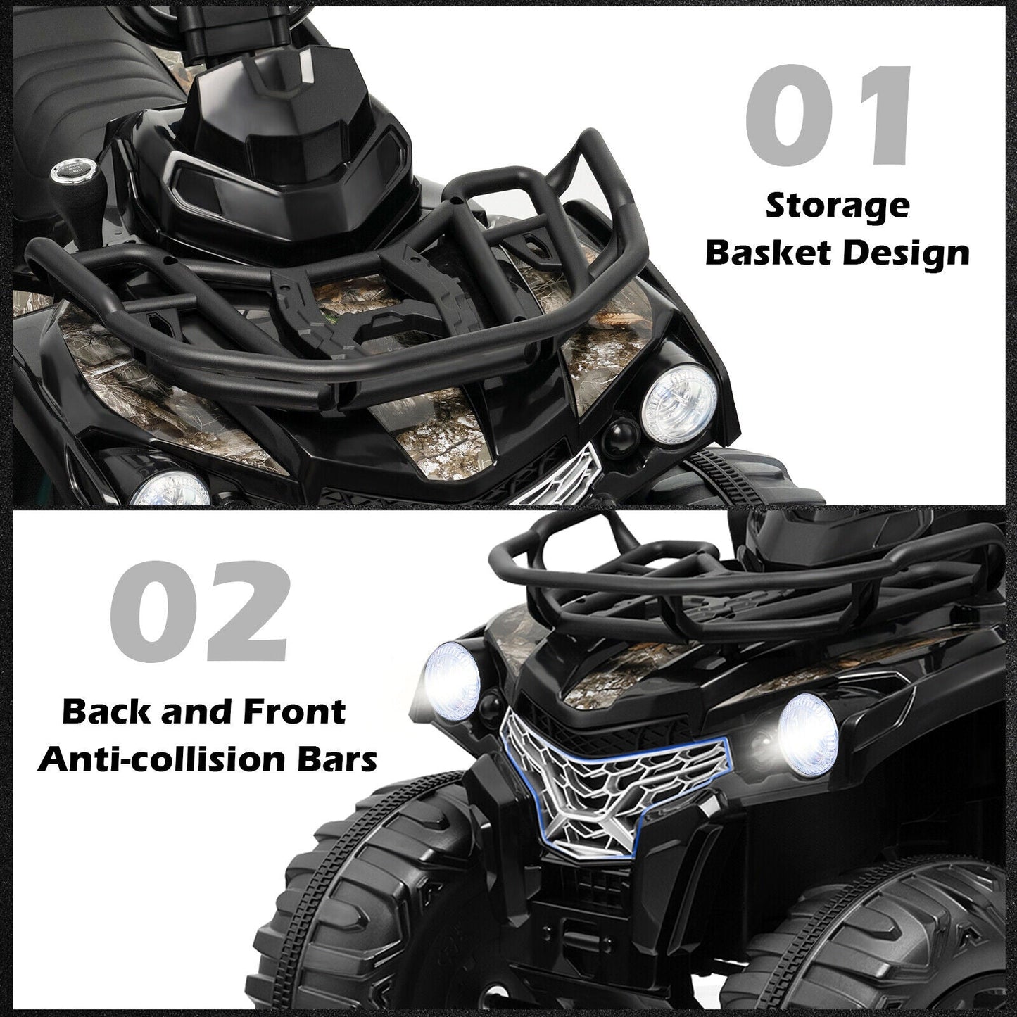12V Kids Ride On ATV 4 Wheeler with MP3 and Headlights - Black