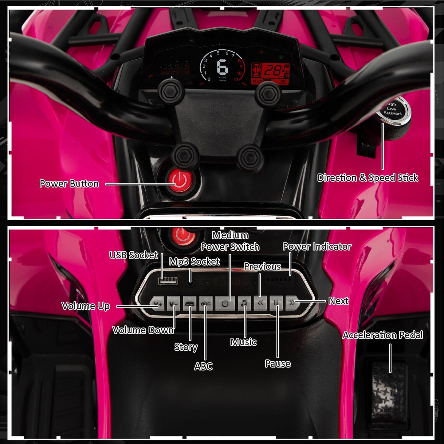 ATV para Niños de 12V con MP3 y Faros - Rosa