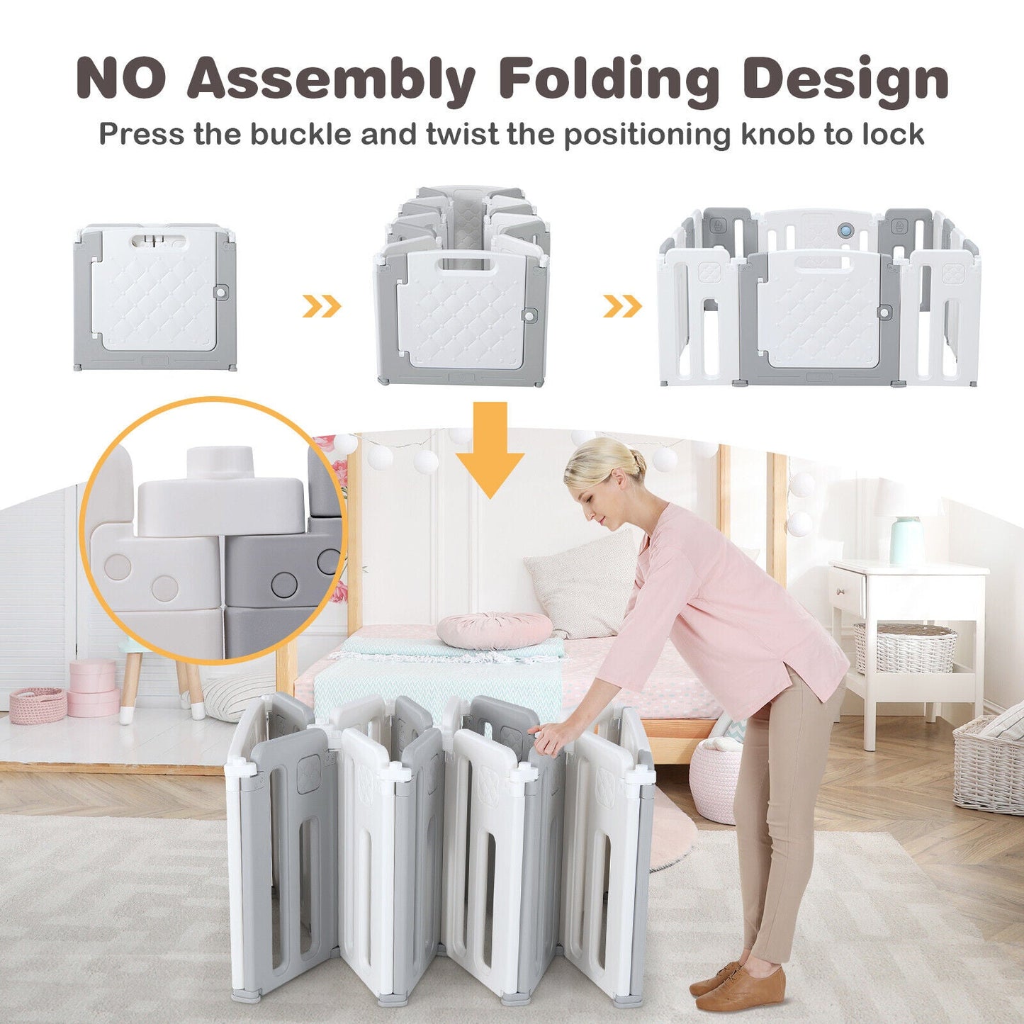 14 Panels Kids Safety Activity Play Center with Drawing Board - Gray
