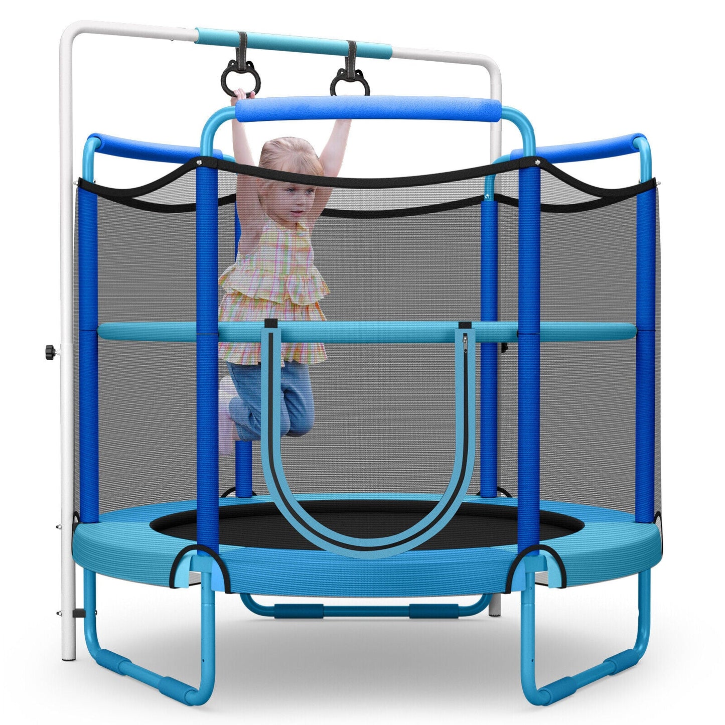 Trampoline de jeu 3-en-1 pour enfants de 1,5 m avec filet de sécurité - Bleu