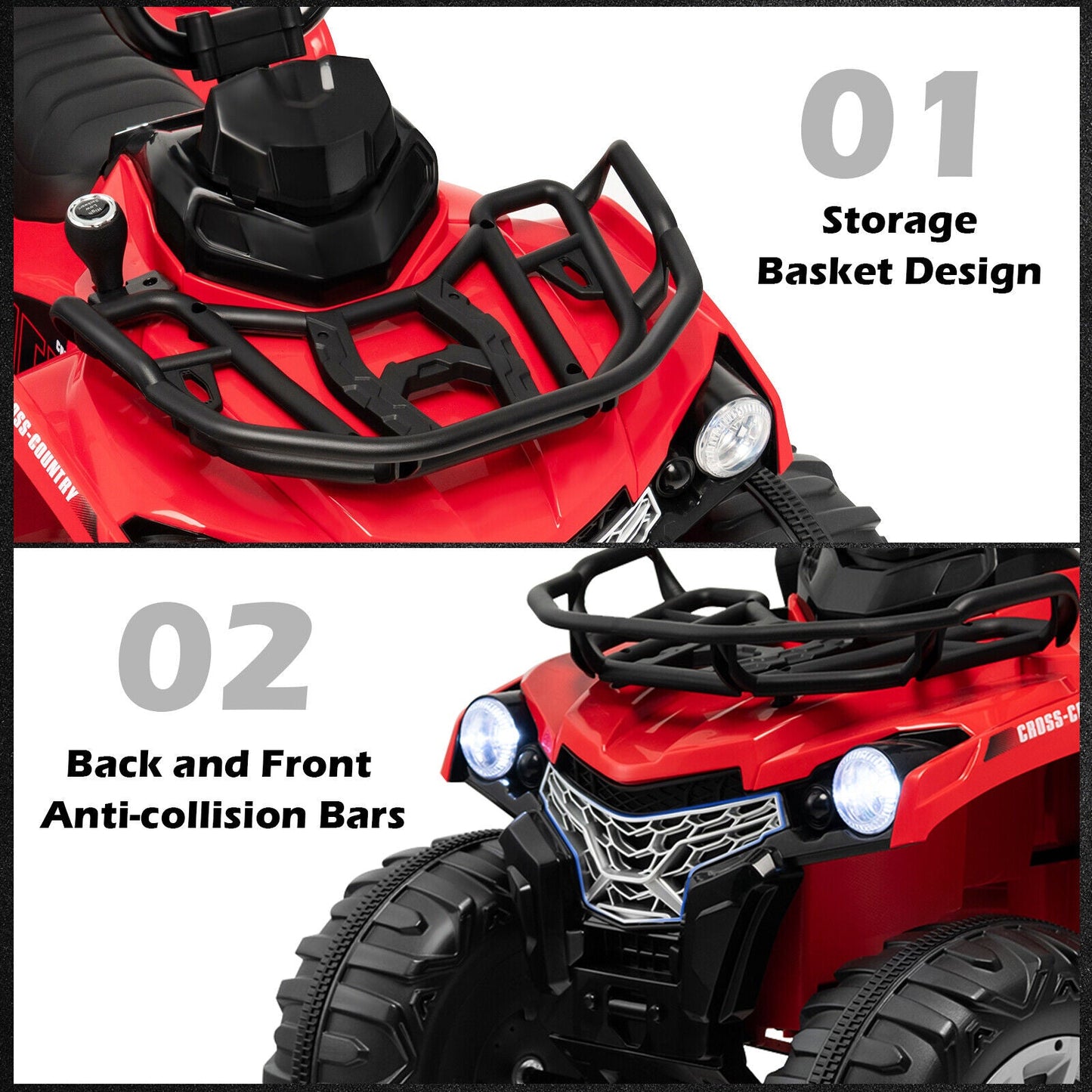 12V Kids Ride On ATV 4 Wheeler with MP3 and Headlights - Red