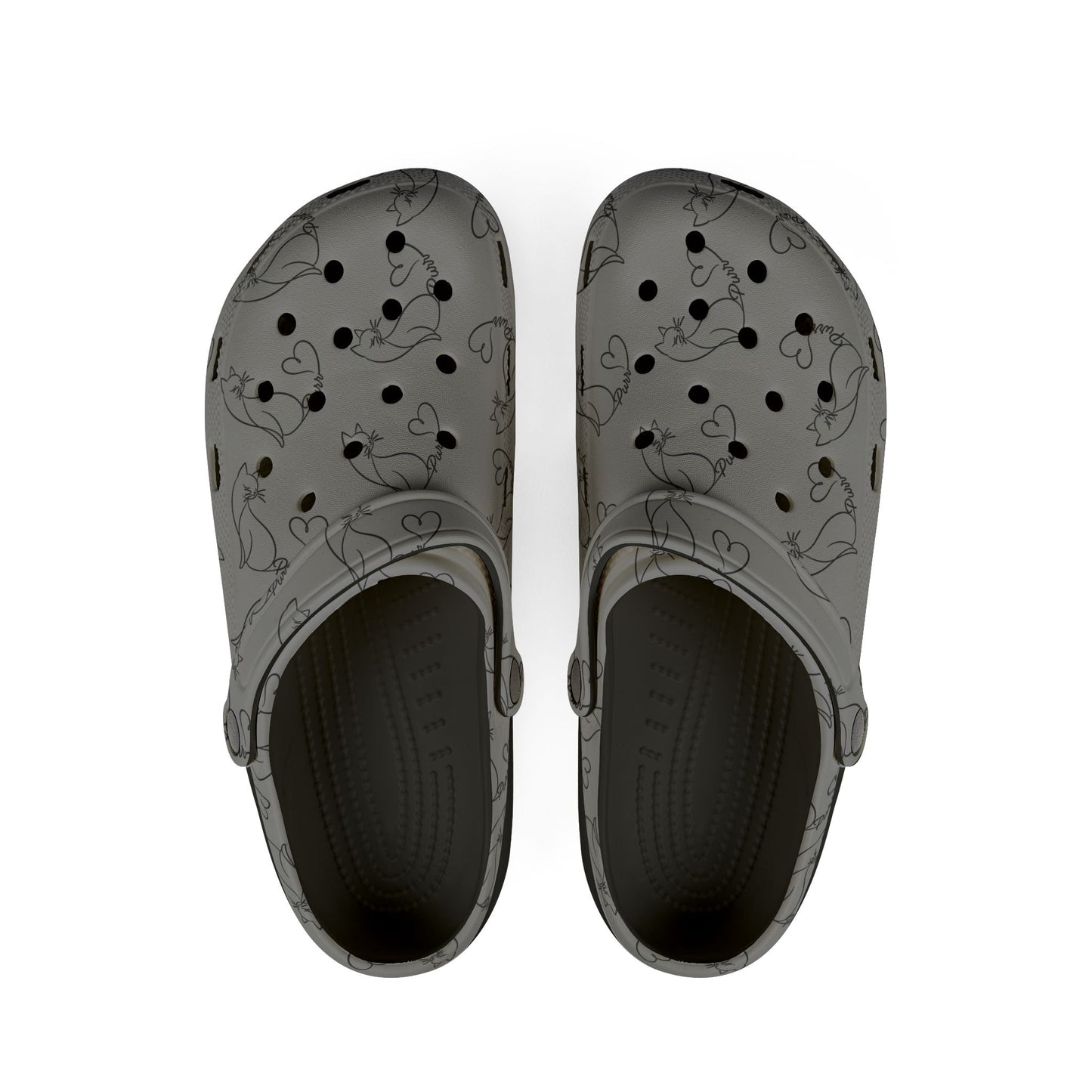 Minimalist Cat Line Art EVA Clogs – Grey Slip-Ons