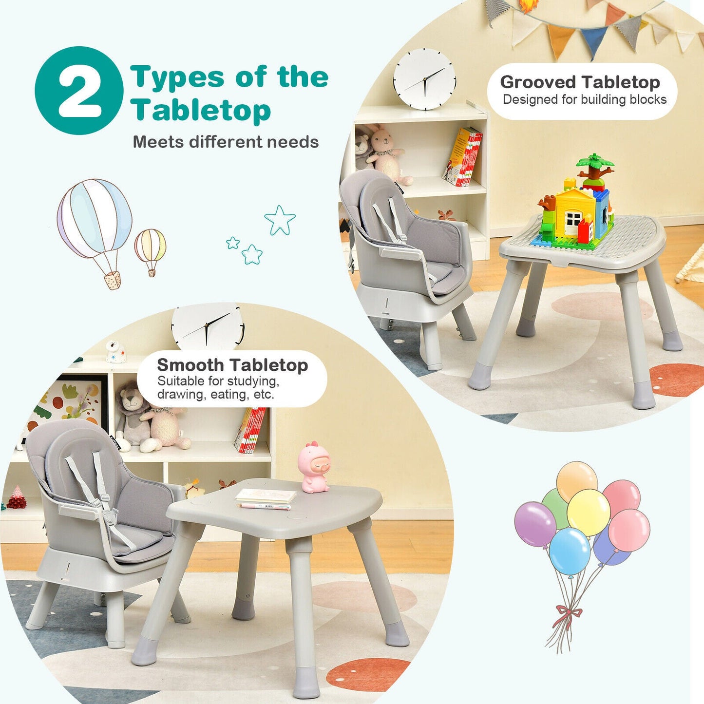 6-in-1 Convertible Baby High Chair - Gray