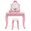 Conjunto de Mesa de Tocador y Taburete para Niños con Espejo Rotatorio - Rosa