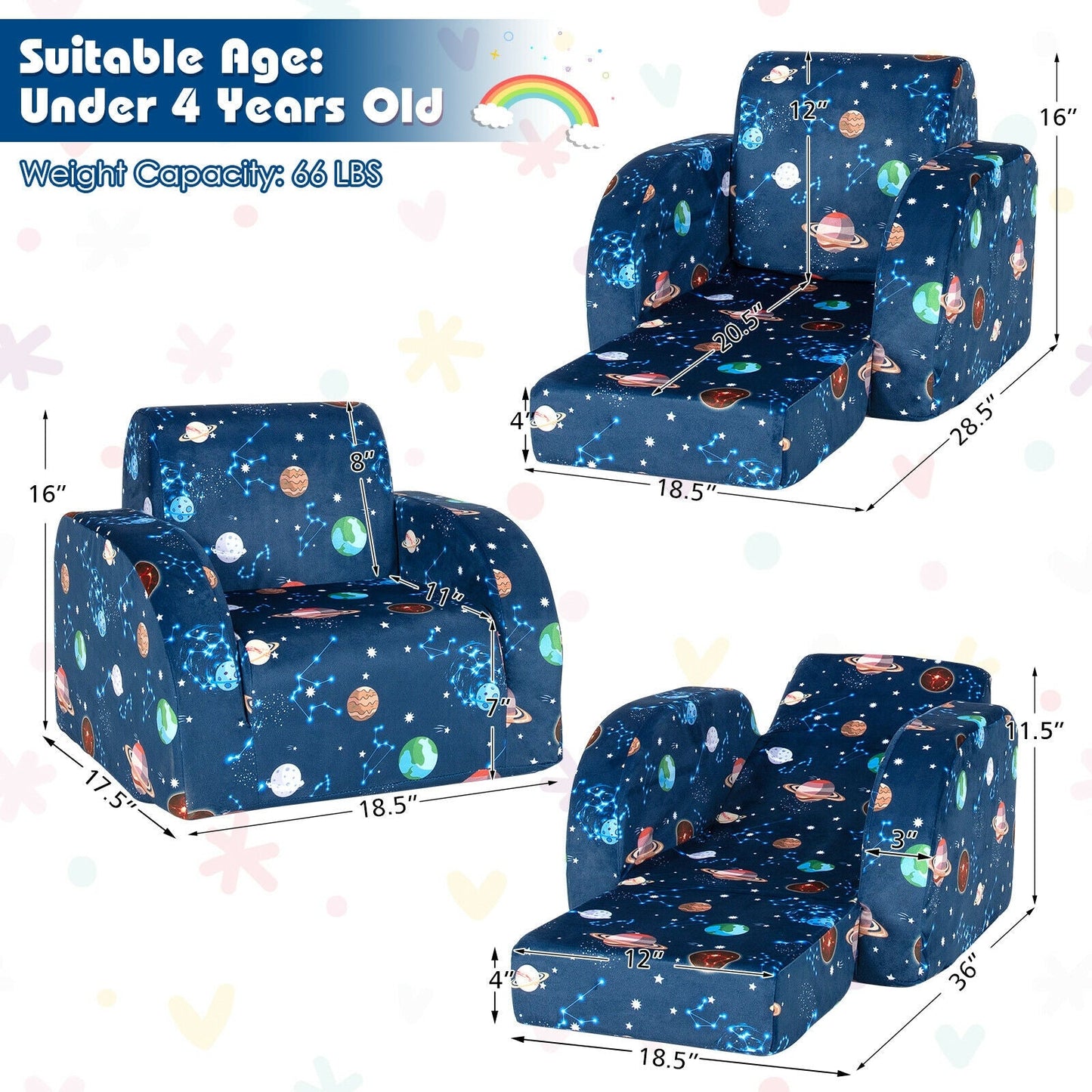 3-in-1 Convertible Kid Sofa Bed - Blue
