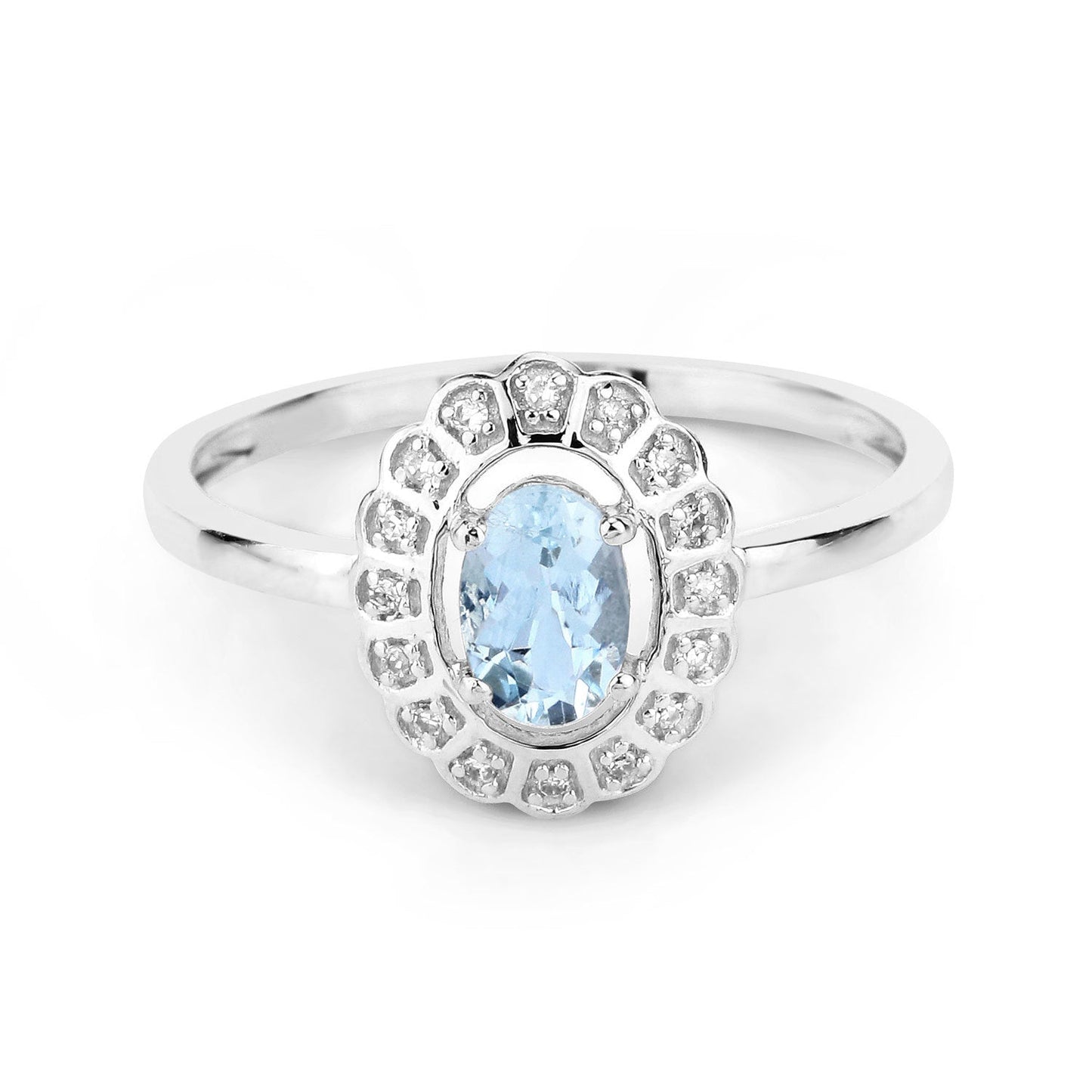 Bague de fiançailles en or blanc 14K avec aquamarine et diamant de 0,44 carat