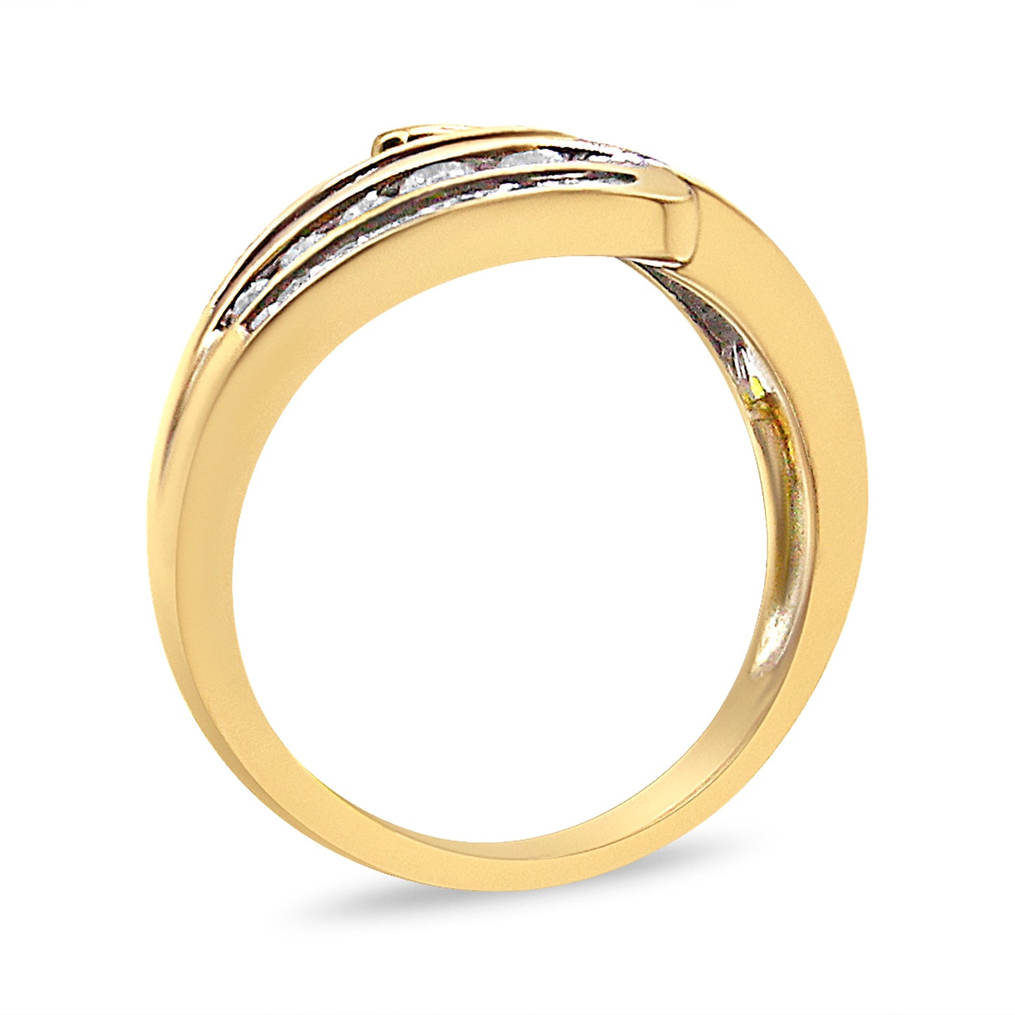 Bague Bypass Multi Rang en Or Jaune 10K avec Diamants - Taille 7