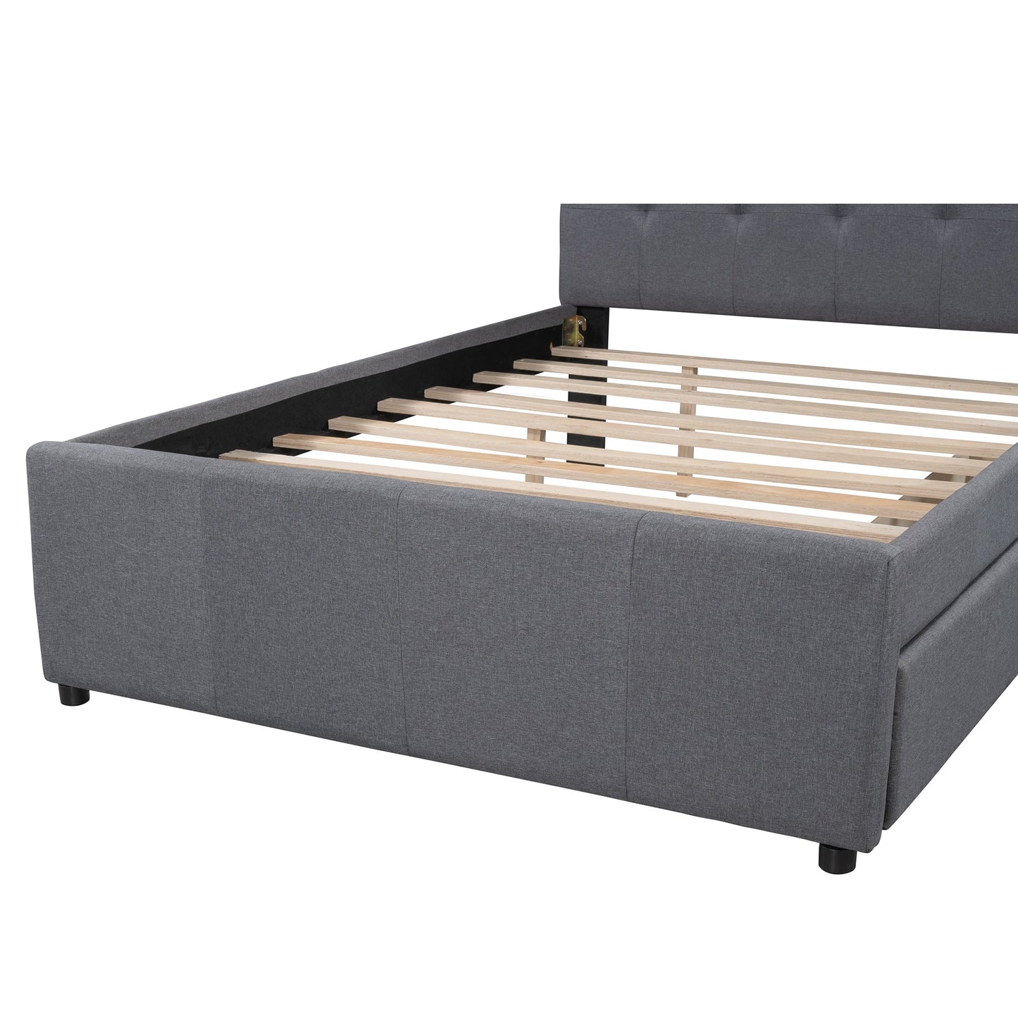 Linen Upholstered Platform Bed With Headboard and Two Drawers Full - Korvel