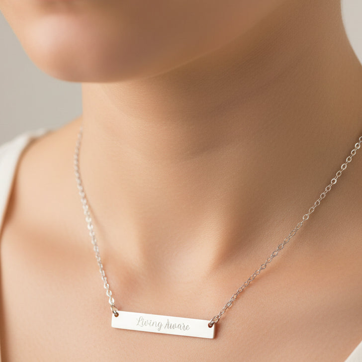Living Aware Engraved Bar Necklace