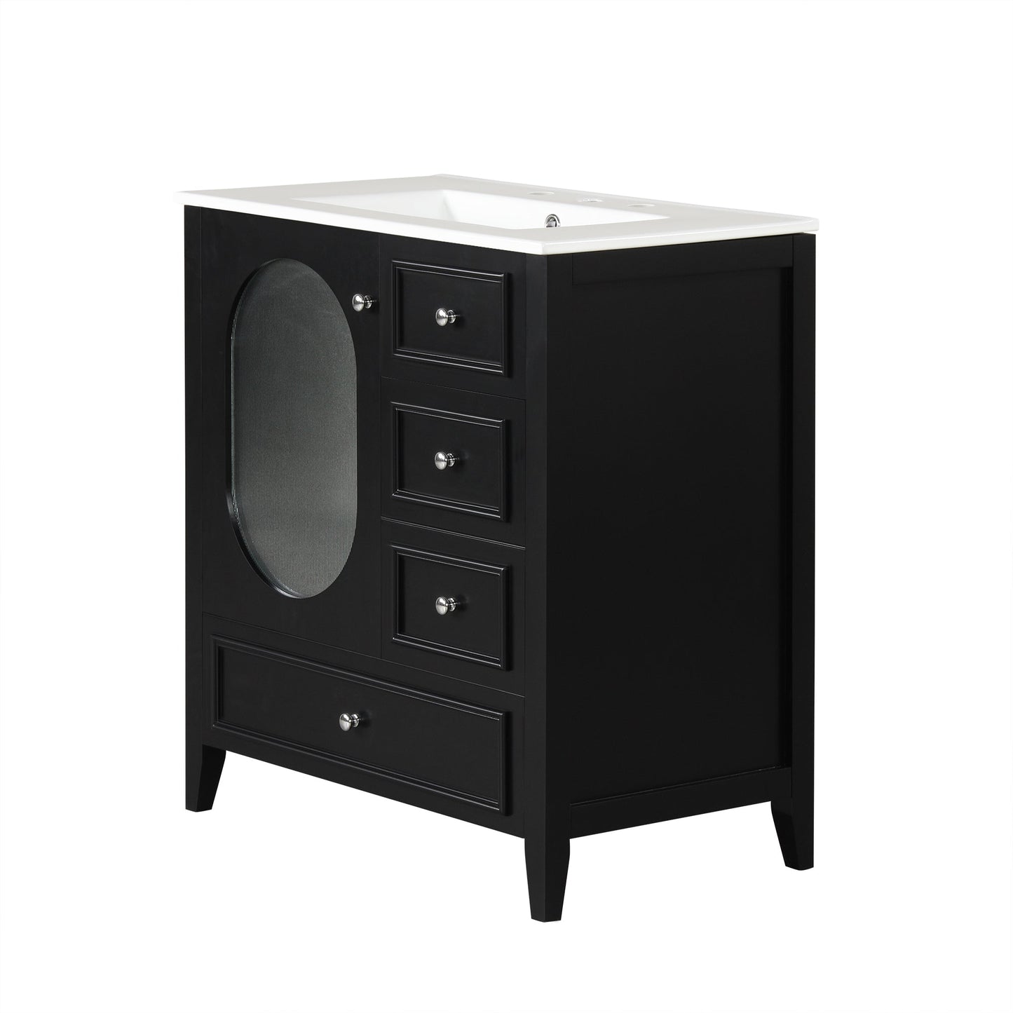 Meuble de salle de bain noir de 30" avec évier et rangement