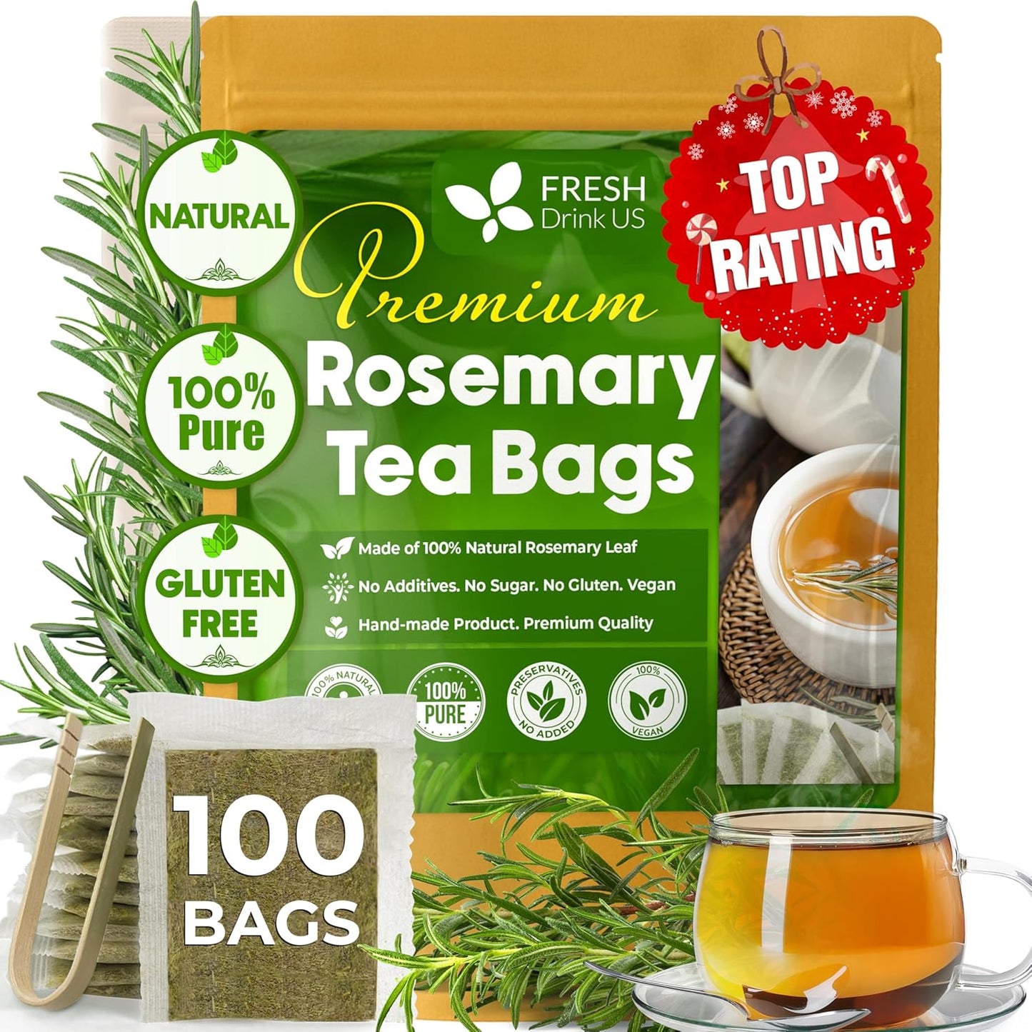 Premium Rosemary Leaf Tea Bags - 100% Natural & Pure