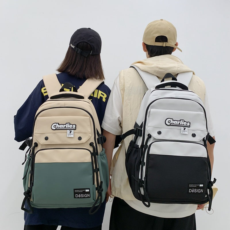 Mochila de Moda Doble de Color Contrastante para Hombre de Gran Capacidad