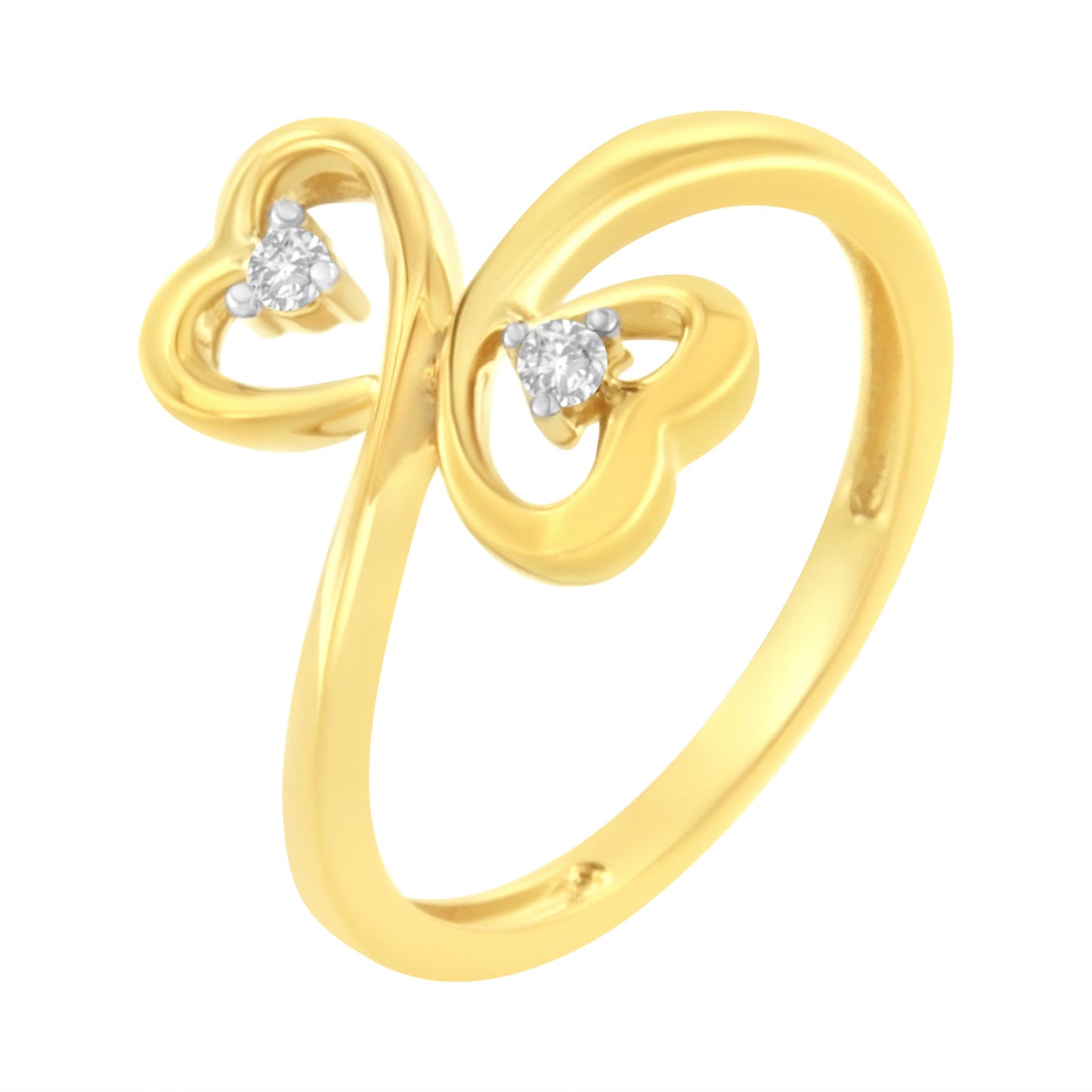 Bague en diamant à double cœur en or jaune 14KT - Taille 7