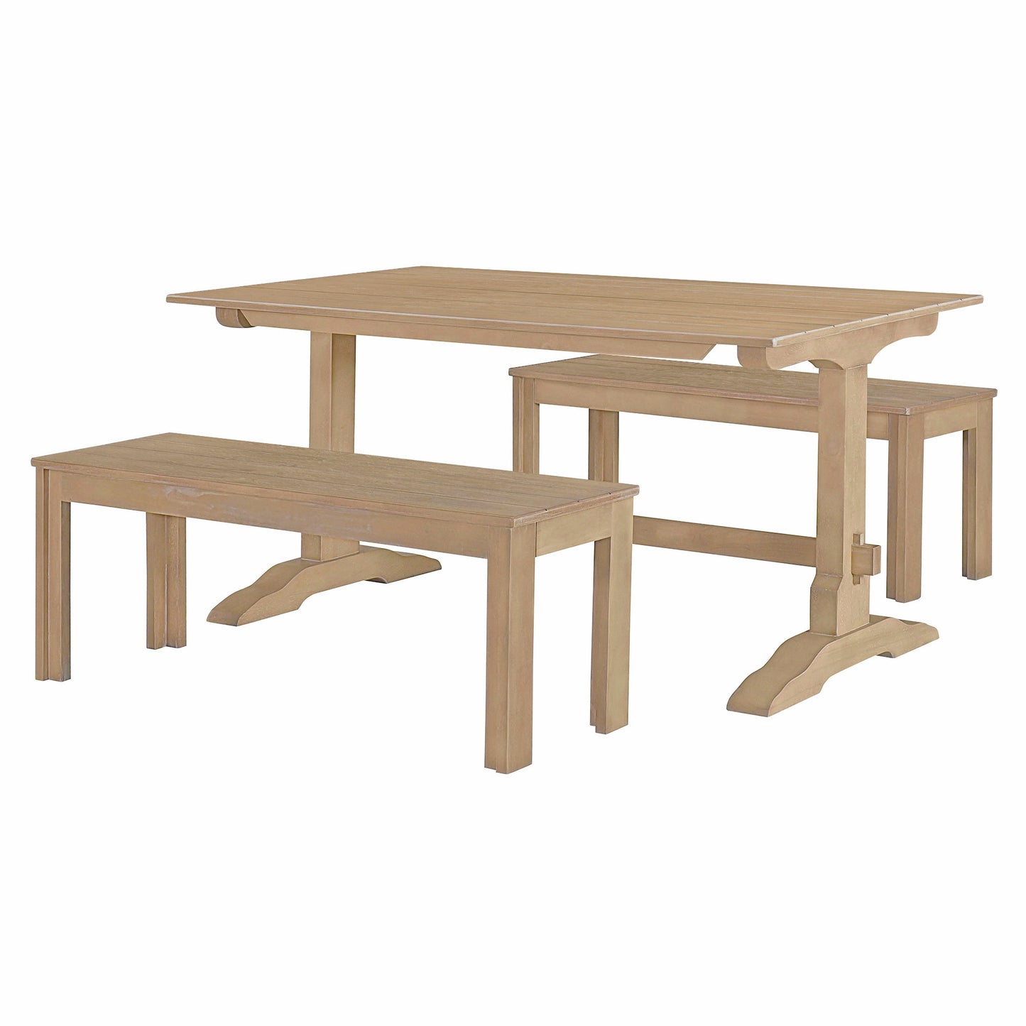 TREXM 3-piece retro dining table, rectangular stand table, and 2 4-person wooden stools (made of natural wood) - Korvel