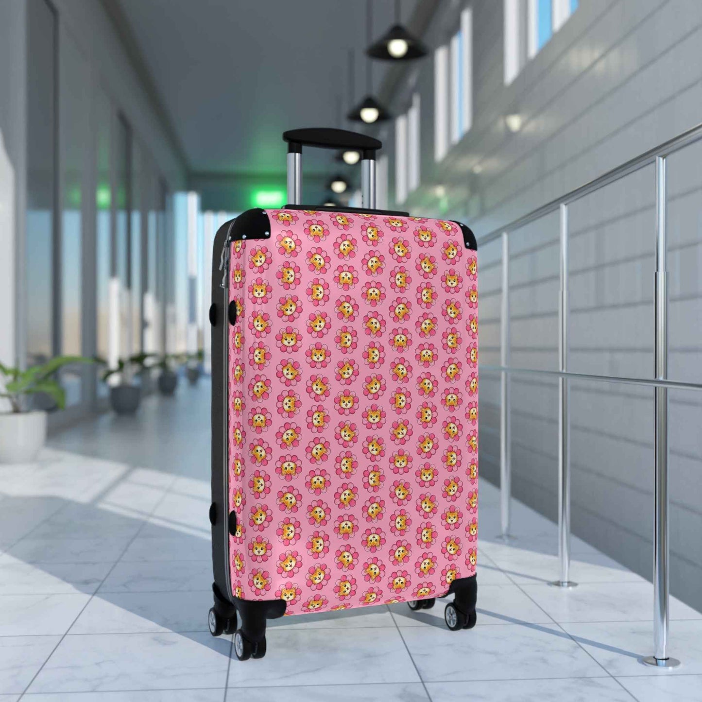 Valise à fleurs de chat rose | Bagages Cute Chaos