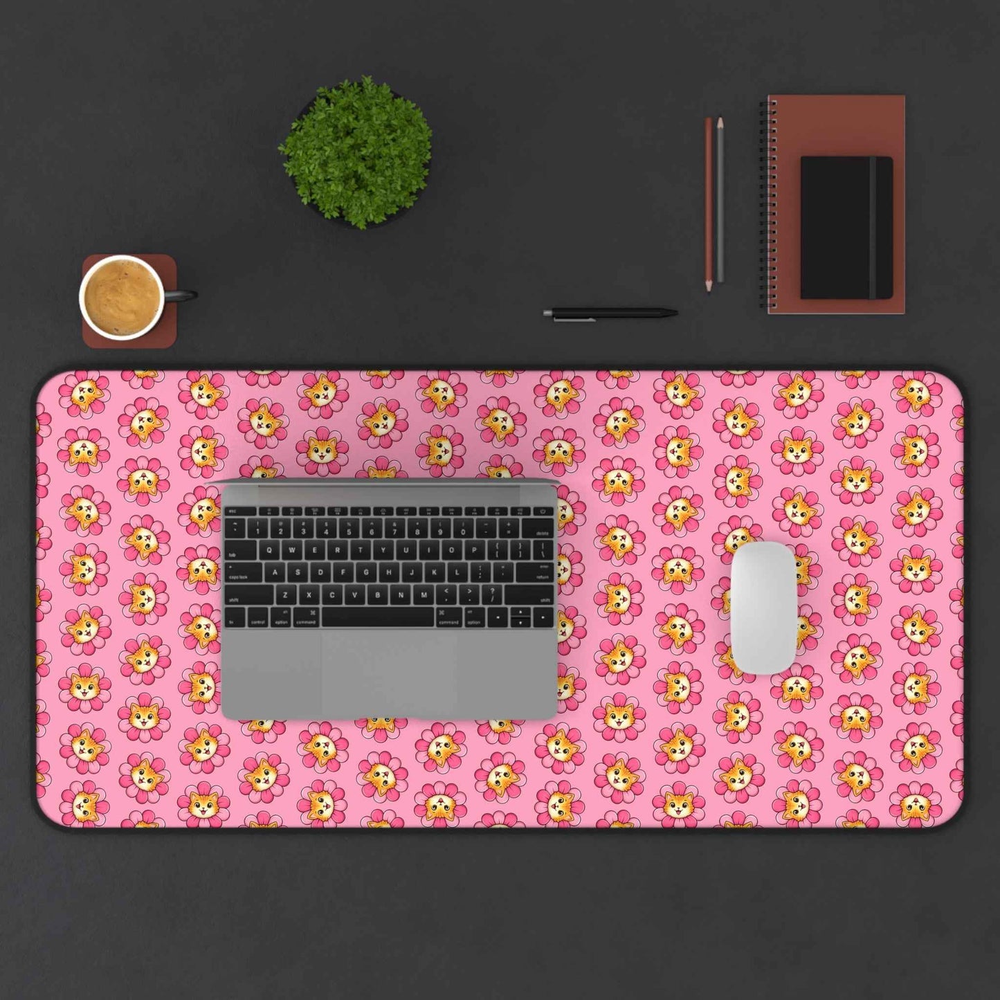 Tapis de bureau à motif de chat rose Blooming Chaos