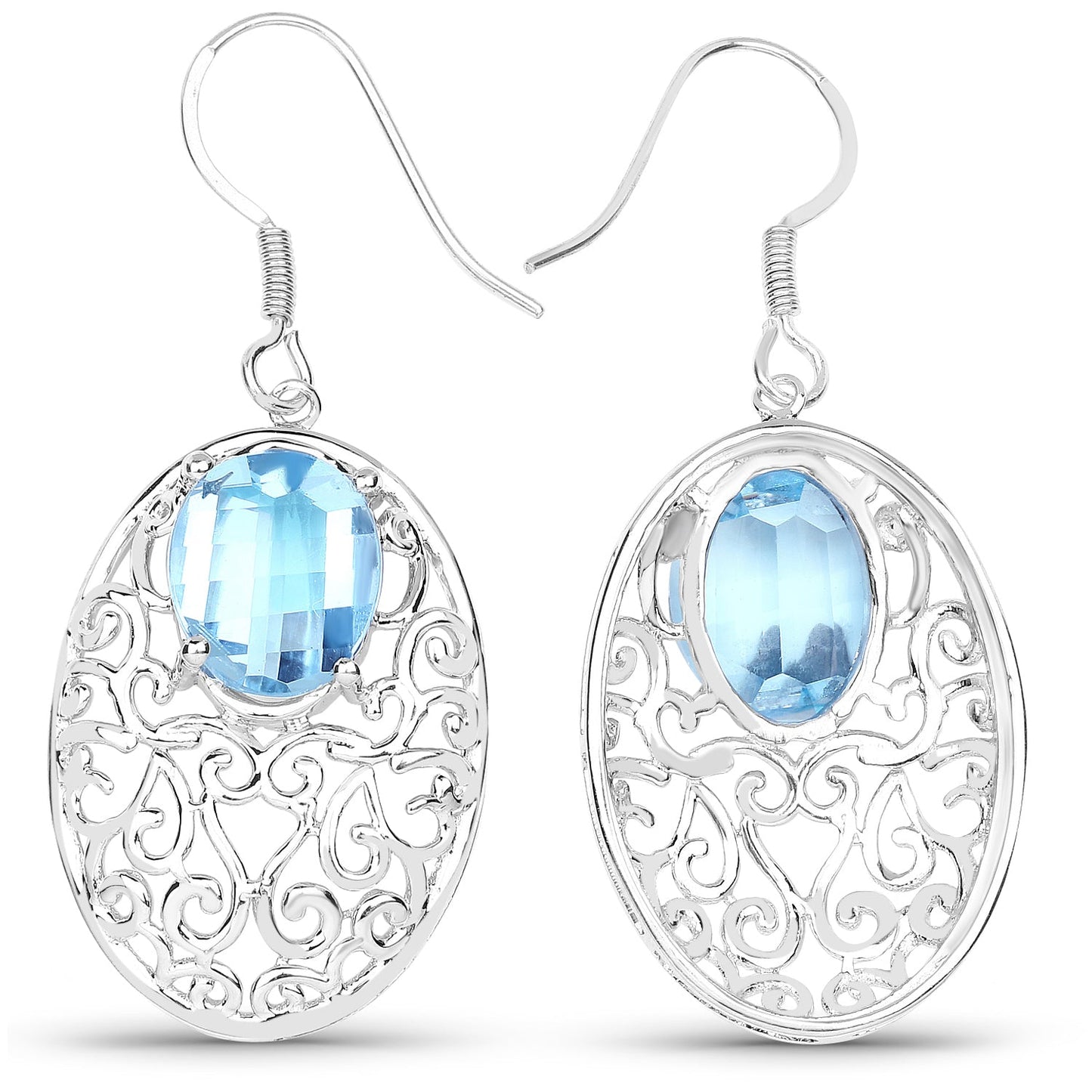 10.72 Carat Genuine Blue Topaz Sterling Silver Earrings