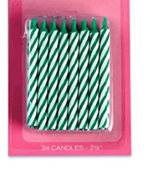 2.5" Green Striped Birthday Candles - Pack of 24