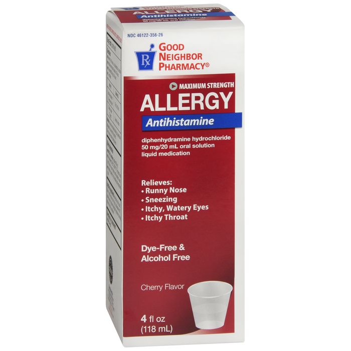 GNP Diphenhydramine Liquid, Dye-Free, Cherry Flavor, 4 fl oz