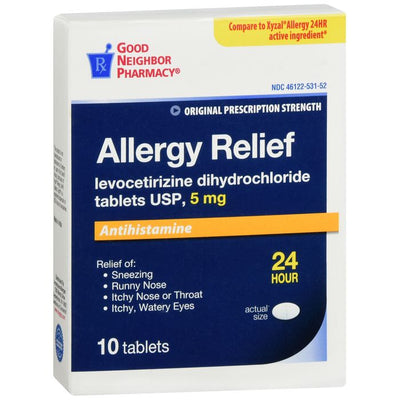 GNP Lévocétirizine Dihydrochloride USP 5 mg Comprimés - 10 Comptes