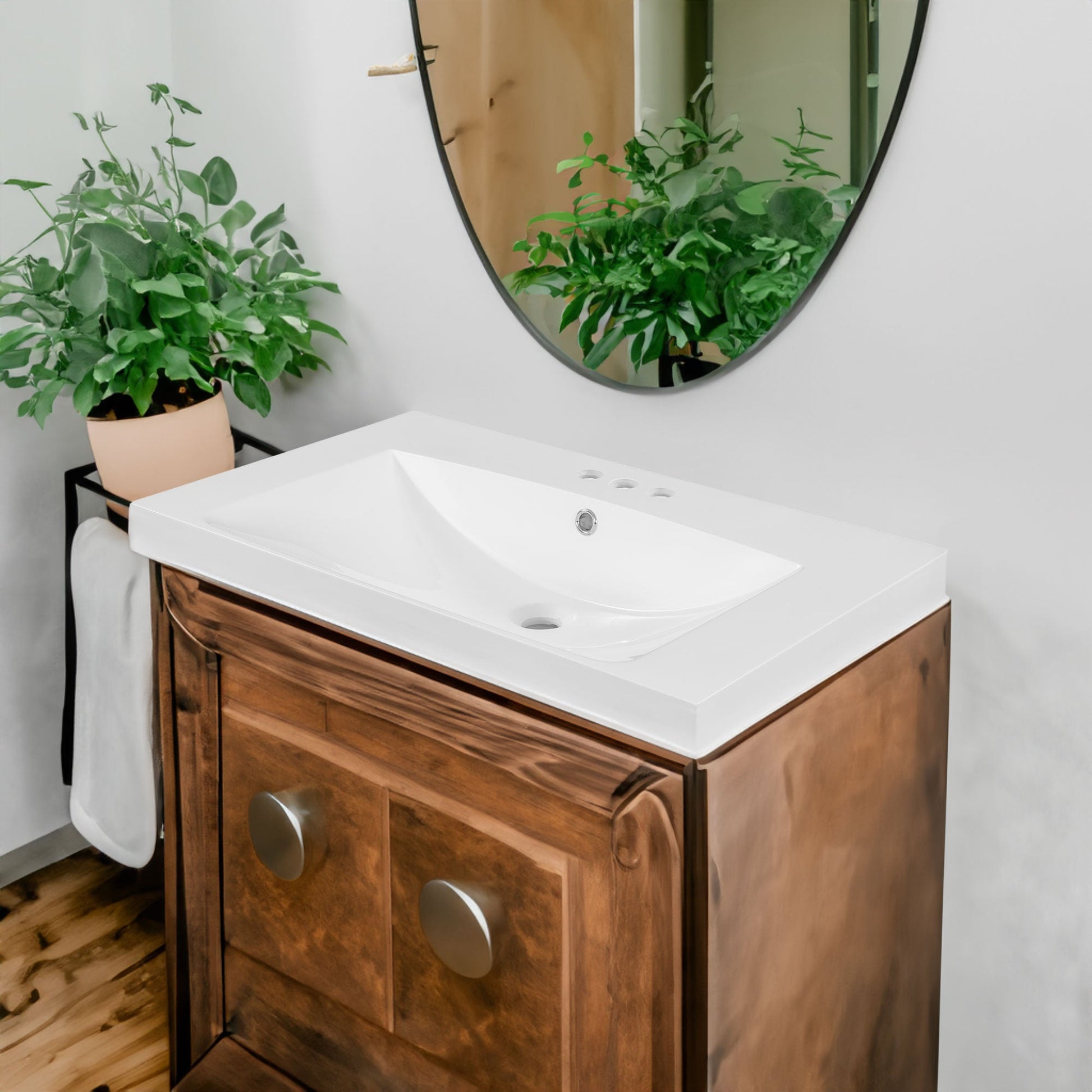 30" Single Bathroom Vanity Top with White Basin, 3-Faucet Holes, Ceramic, White - Korvel