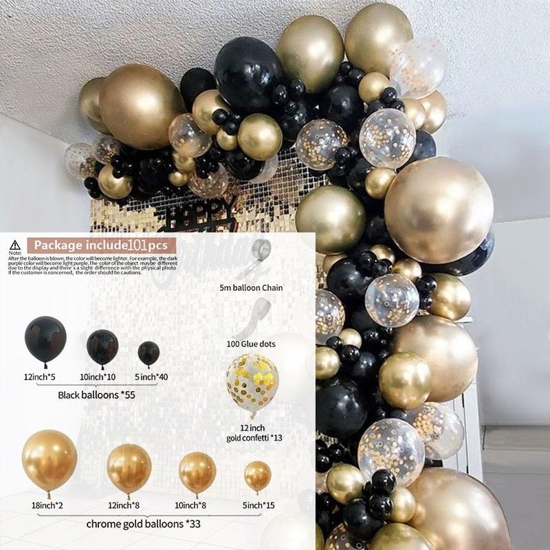 101-Piece Gold and Black Balloon Garland Kit for Celebrations