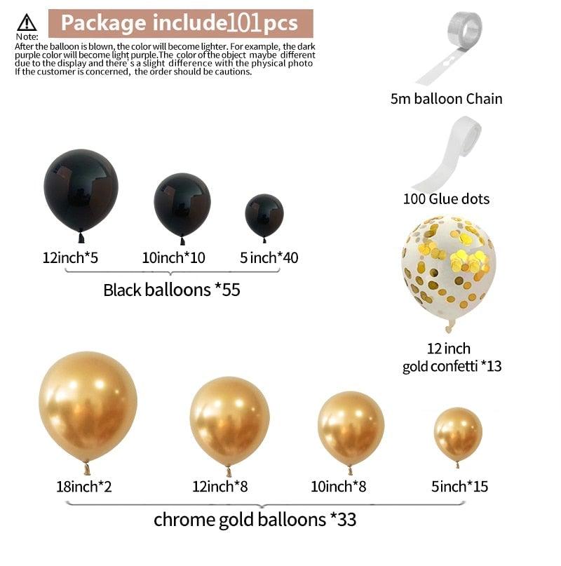101-Piece Gold and Black Balloon Garland Kit for Celebrations