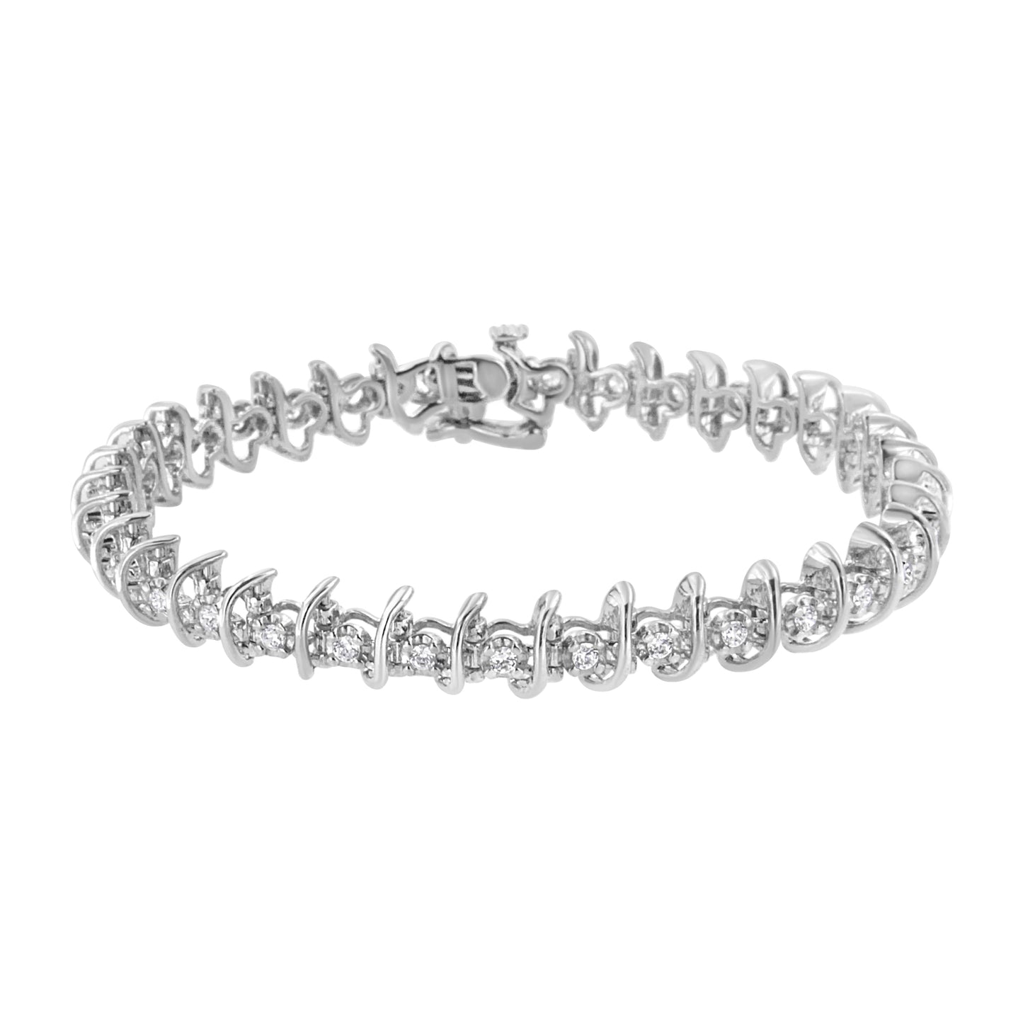 .925 Sterling Silver Diamond Link Bracelet - 7.25"