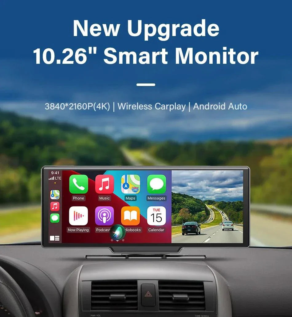 Caméra de tableau de bord miroir 4K 10,26'' avec Carplay et Android Auto