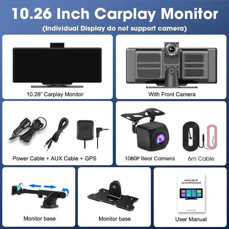 Caméra de tableau de bord miroir 4K 10,26'' avec Carplay et Android Auto
