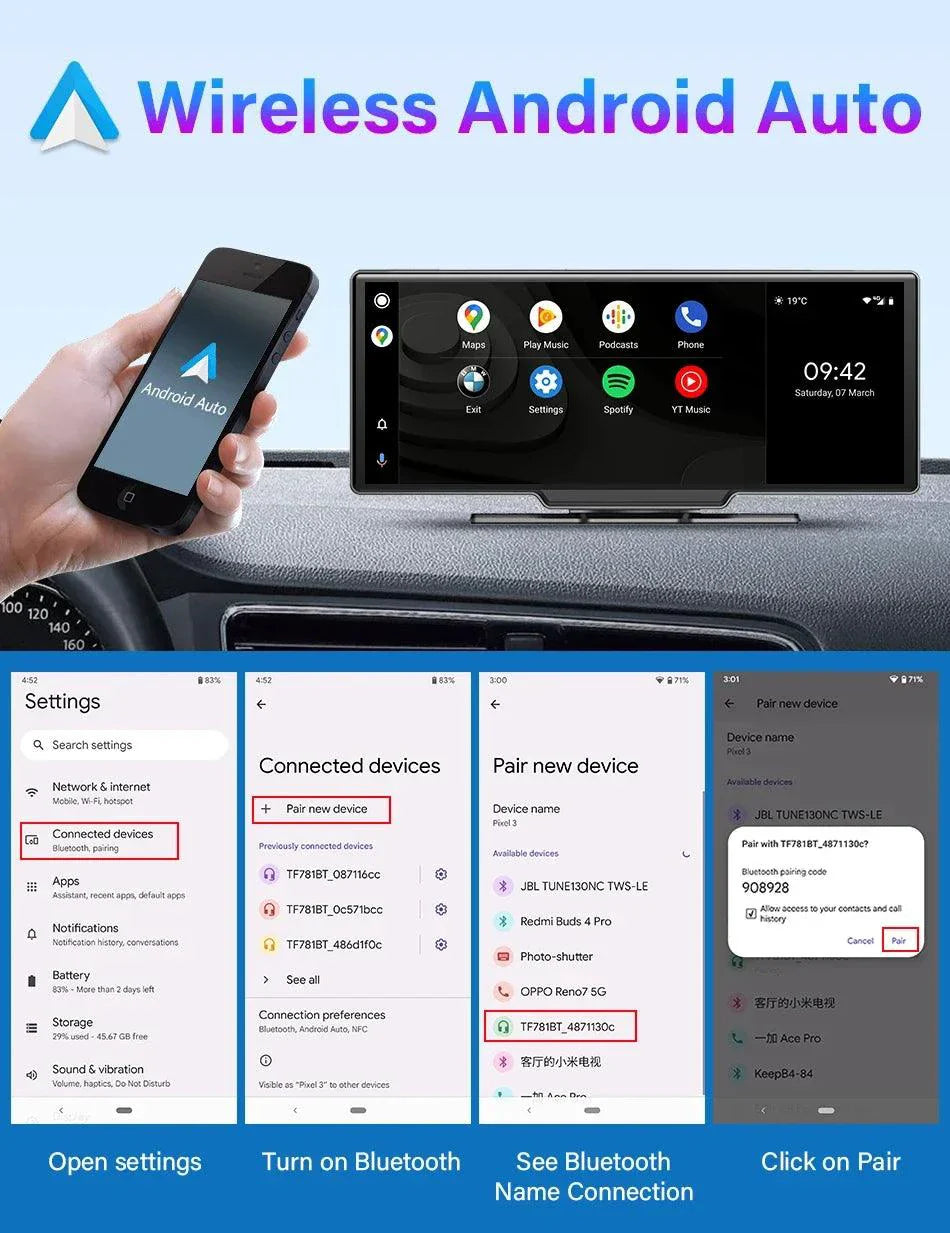 Caméra de tableau de bord miroir 4K 10,26'' avec Carplay et Android Auto