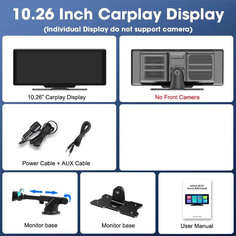 Caméra de tableau de bord miroir 4K 10,26'' avec Carplay et Android Auto