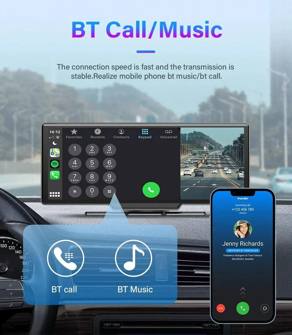 Caméra de tableau de bord miroir 4K 10,26'' avec Carplay et Android Auto