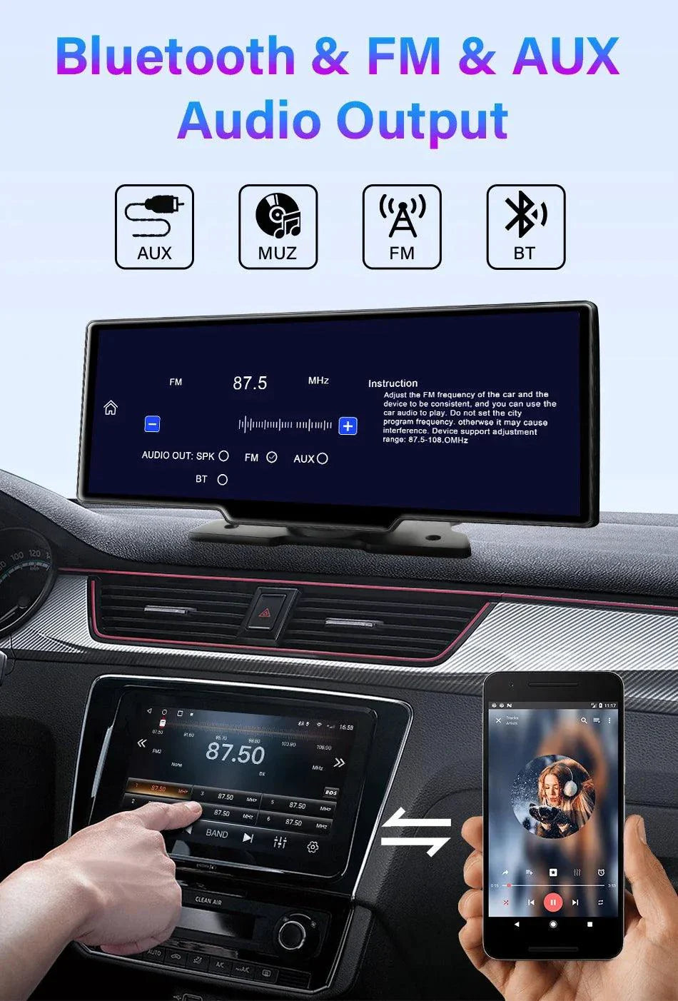 Caméra de tableau de bord miroir 4K 10,26'' avec Carplay et Android Auto