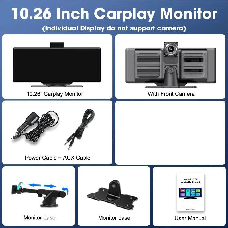 Caméra de tableau de bord miroir 4K 10,26'' avec Carplay et Android Auto