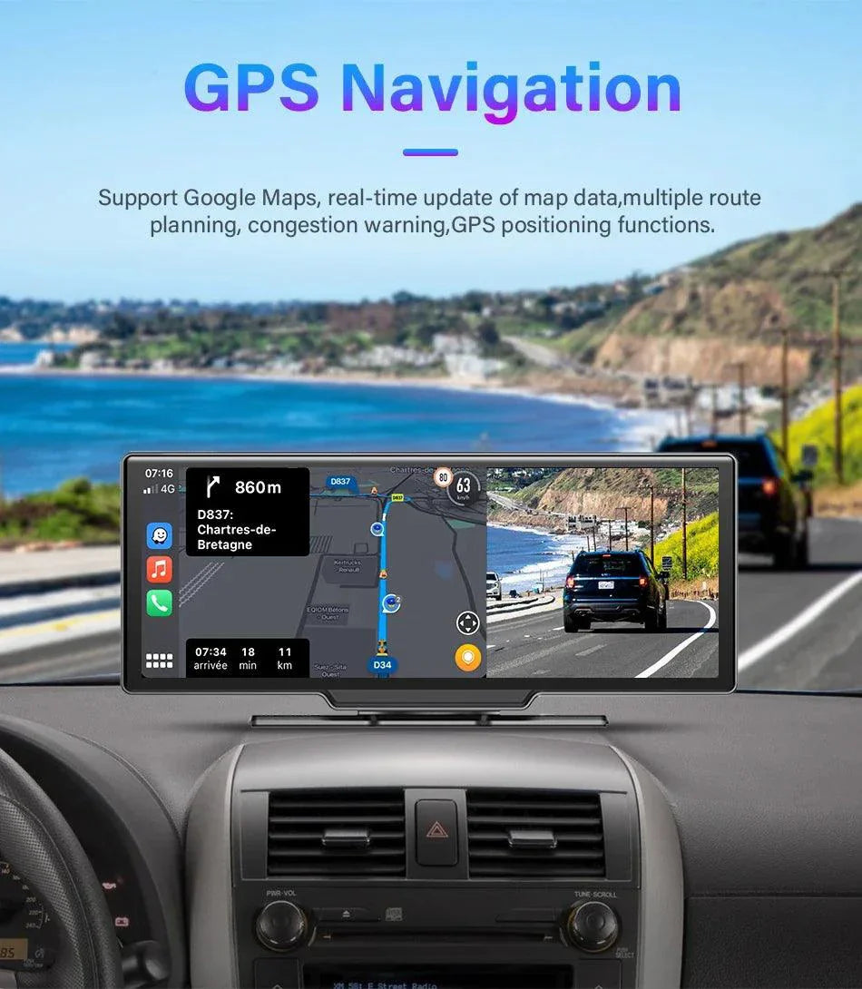 Caméra de tableau de bord miroir 4K 10,26'' avec Carplay et Android Auto
