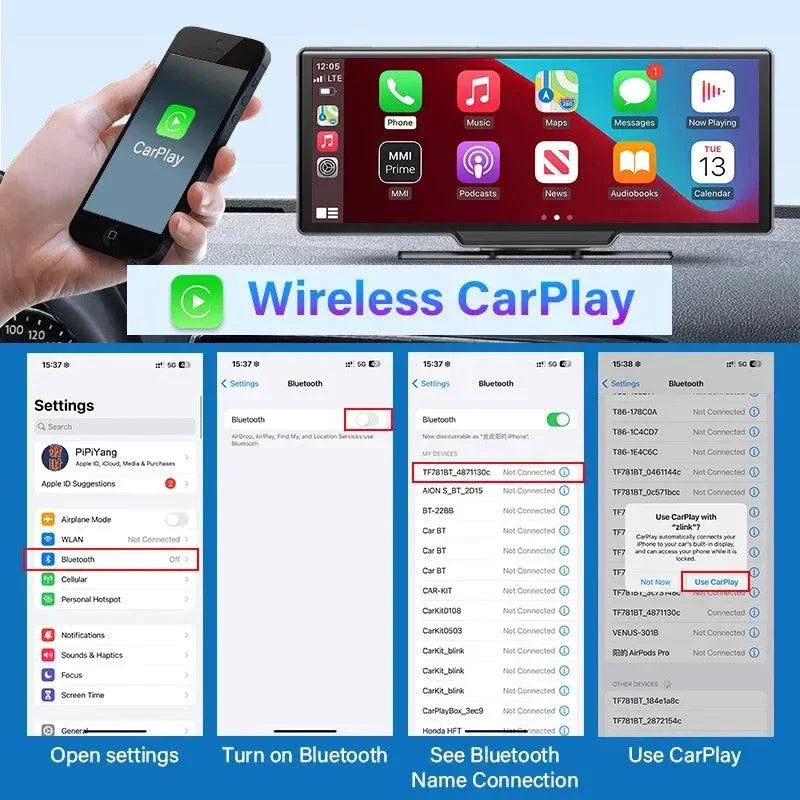 Caméra de tableau de bord miroir 4K 10,26'' avec Carplay et Android Auto