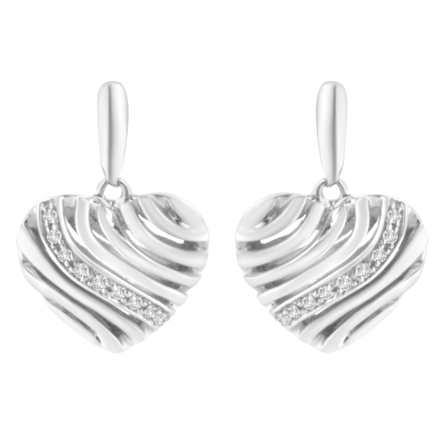 Sterling Silver Heart Diamond Accent Puff Earrings