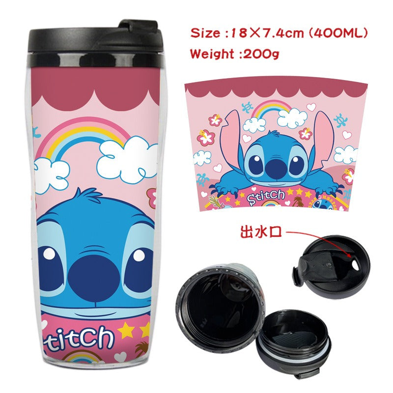 Stitch Stitch animation peripheral double-layer insulated plastic cup two-dimensional cartoon tea cup cold water kettle water cup - Korvel