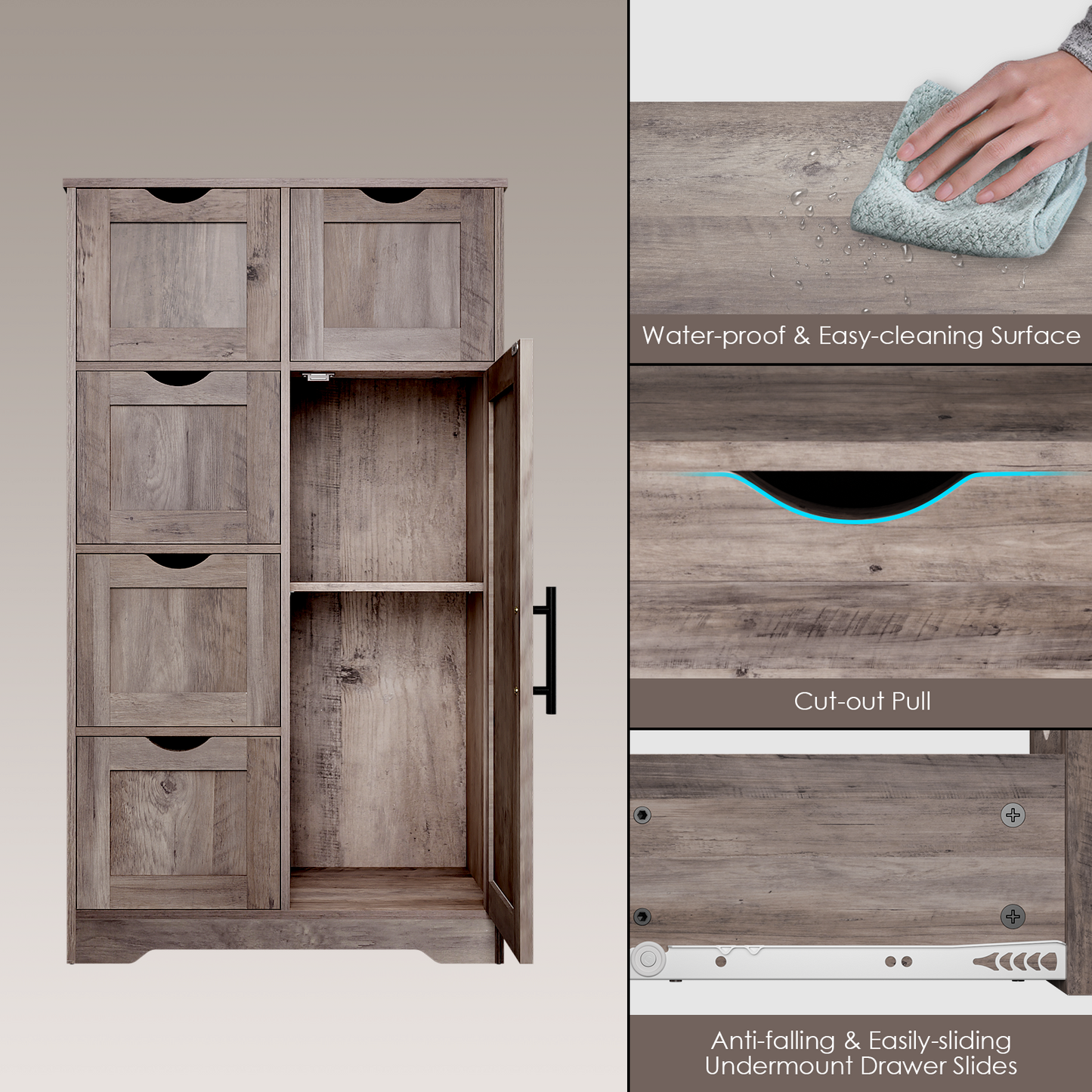 Armario de Almacenamiento de Baño Gris Elegante con 5 Cajones