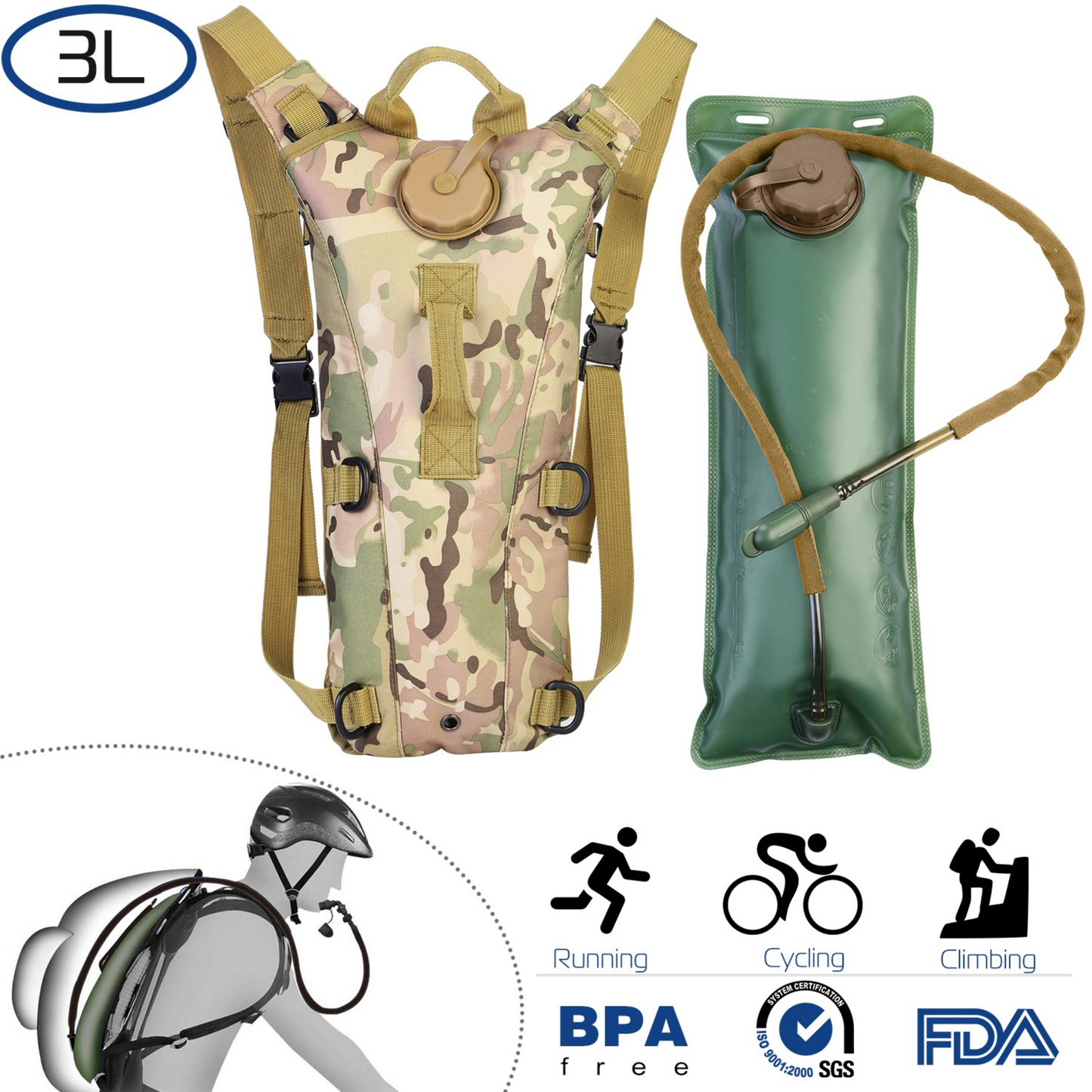 Mochila táctica de hidratación iMounTEK con bolsa de agua de 3L