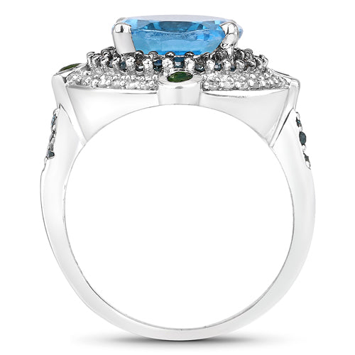 5.84 Carat Genuine Multi-Stone .925 Sterling Silver Engagement Ring