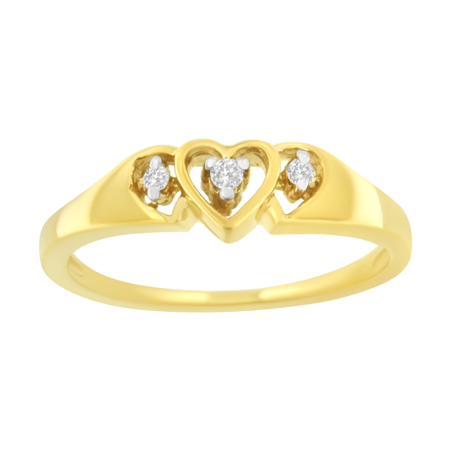 Bague en diamant triple cœur en or jaune 10KT - Taille 7