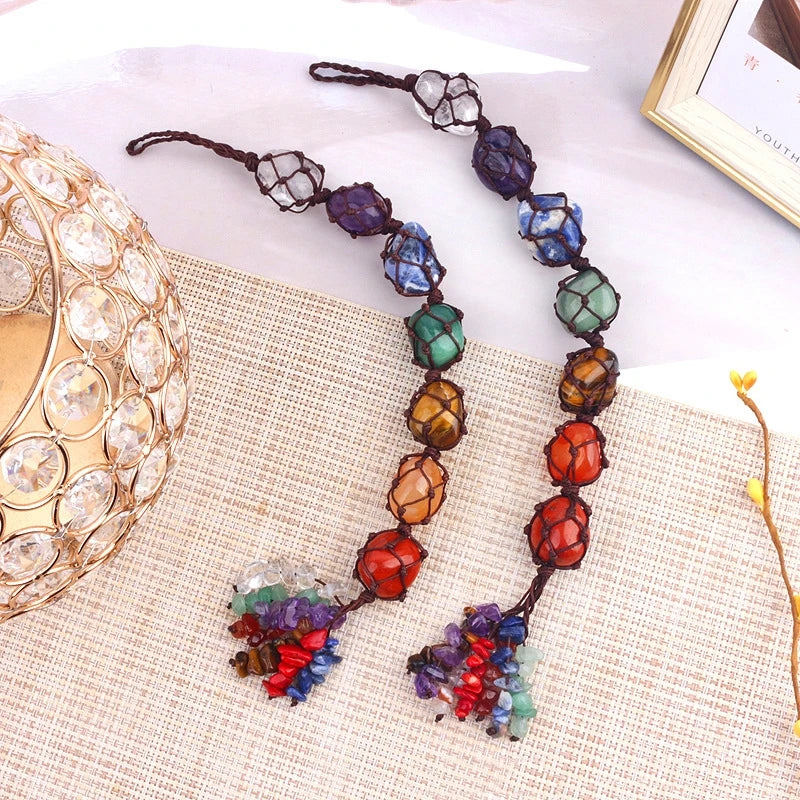 Natural Crystal Seven Color Rolling Stone Car Pendant