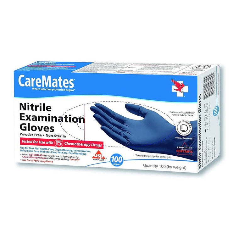 Gants d'examen en nitrile CareMates™ - Bleu baies, taille petite (100 unités)